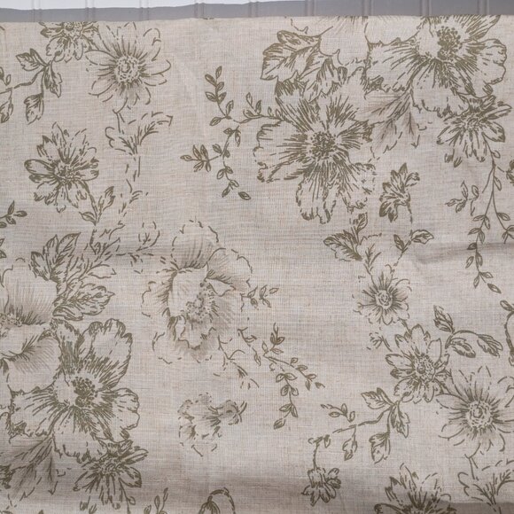 Linen Table Cloth Olive Green Floral Toile on Beige 53 x 69 Rectangle Tablecloth - Picture 2 of 9